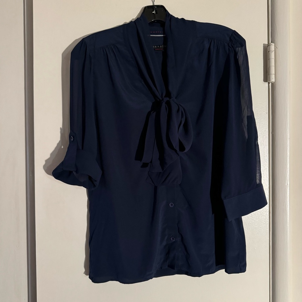 Alice + Olivia Employed button up blouse, navy, size small
